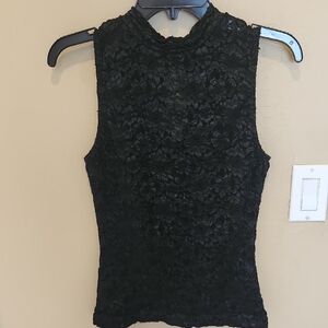 Black Lace SHEER Sleeveless Mock Neck Top GOTH VIBE